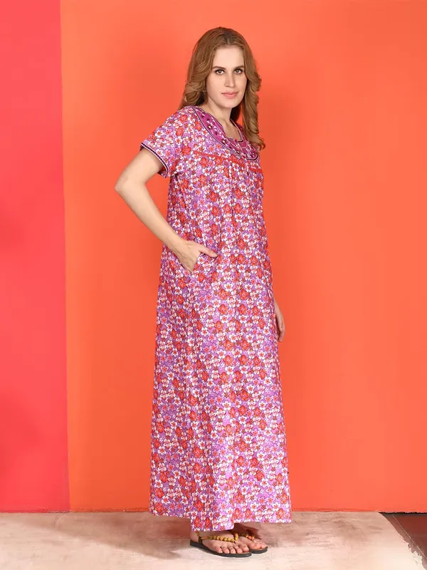Evolove_Cotton_Nighty_Maxi_For_Women_With_Side_Pocket_|_Round_Neck_Printed_Short_Sleeves_Full_Length_Night_Wear_Gown_Light_Lavender_X-Large