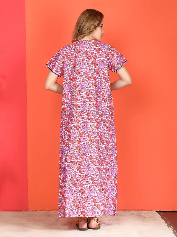 Evolove_Cotton_Nighty_Maxi_For_Women_With_Side_Pocket_|_Round_Neck_Printed_Short_Sleeves_Full_Length_Night_Wear_Gown_Light_Lavender_X-Large