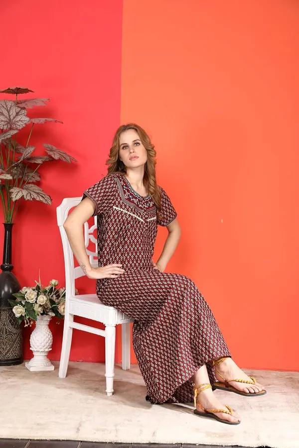 Evolove_Cotton_Nighty_Maxi_For_Women_With_Side_Pocket_|_Round_Neck_Printed_Short_Sleeves_Full_Length_Night_Wear_Gown_Maroon_X-Large