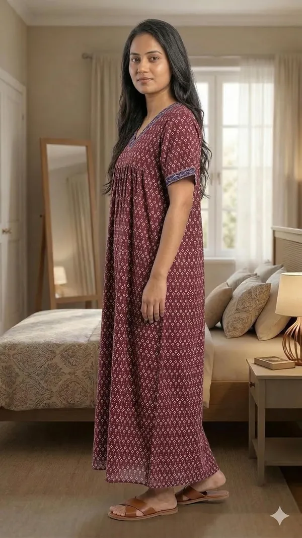 Evolove_Cotton_Nighty_Maxi_for_Women_with_Side_Pocket_|_Floral_Print_Round_Neck_Short_Sleeves_Full_Length_Night_Wear_Gown