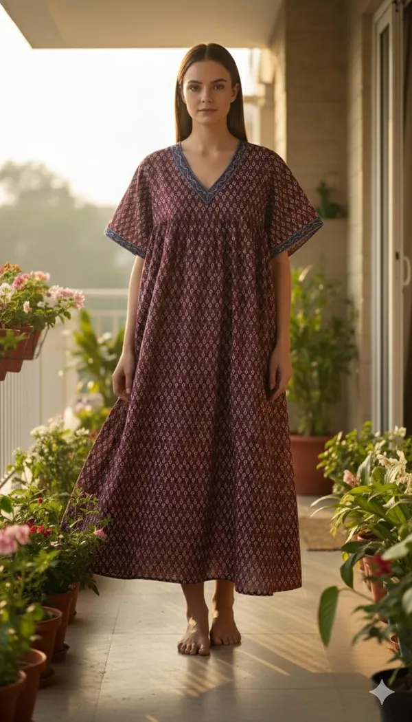 Evolove_Cotton_Nighty_Maxi_for_Women_with_Side_Pocket_|_Floral_Print_Round_Neck_Short_Sleeves_Full_Length_Night_Wear_Gown