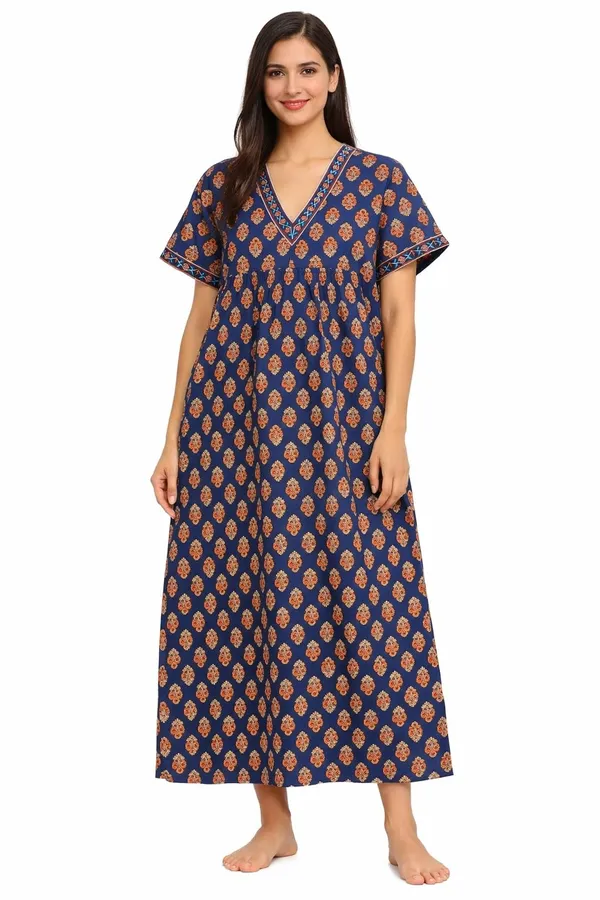 Evolove_Cotton_Nighty_Maxi_for_Women_with_Side_Pocket_|_Floral_Print_Round_Neck_Short_Sleeves_Full_Length_Night_Wear_Gown