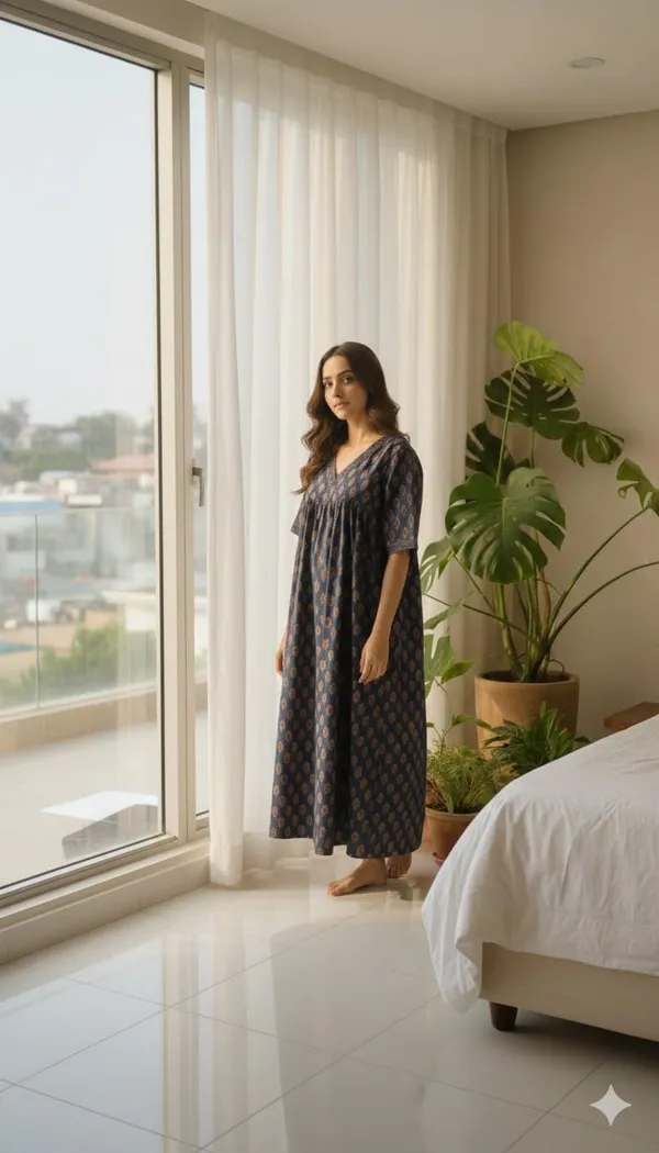 Evolove_Cotton_Nighty_Maxi_for_Women_with_Side_Pocket_|_Floral_Print_Round_Neck_Short_Sleeves_Full_Length_Night_Wear_Gown