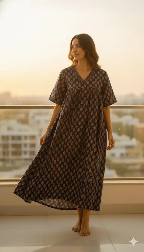 Evolove_Cotton_Nighty_Maxi_for_Women_with_Side_Pocket_|_Floral_Print_Round_Neck_Short_Sleeves_Full_Length_Night_Wear_Gown