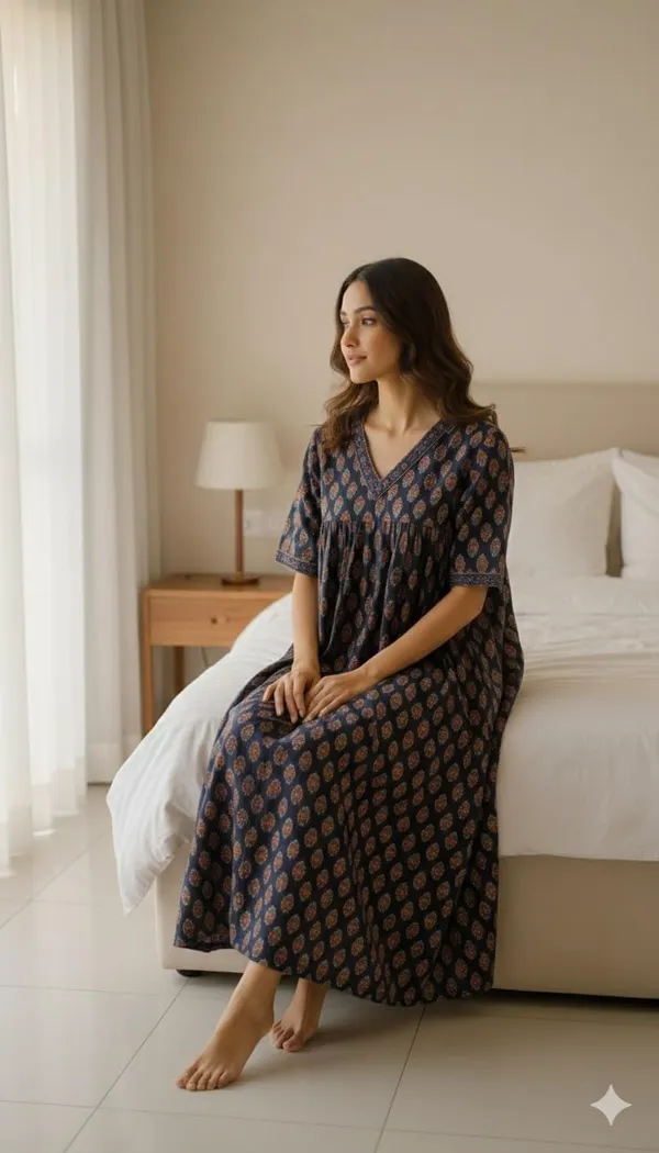 Evolove_Cotton_Nighty_Maxi_for_Women_with_Side_Pocket_|_Floral_Print_Round_Neck_Short_Sleeves_Full_Length_Night_Wear_Gown