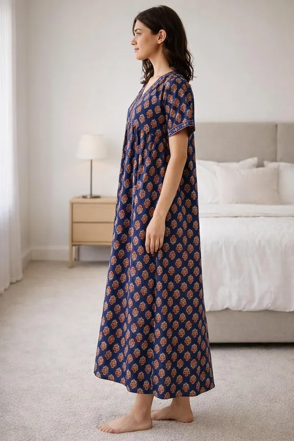 Evolove_Cotton_Nighty_Maxi_for_Women_with_Side_Pocket_|_Floral_Print_Round_Neck_Short_Sleeves_Full_Length_Night_Wear_Gown