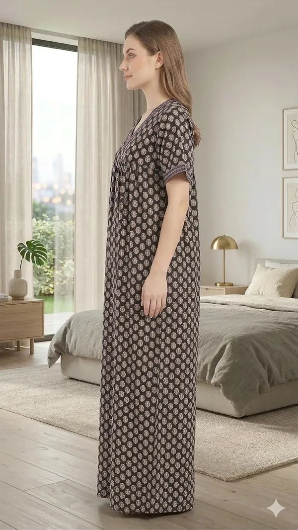 Evolove_Cotton_Nighty_Maxi_for_Women_with_Side_Pocket_|_Floral_Print_Round_Neck_Short_Sleeves_Full_Length_Night_Wear_Gown