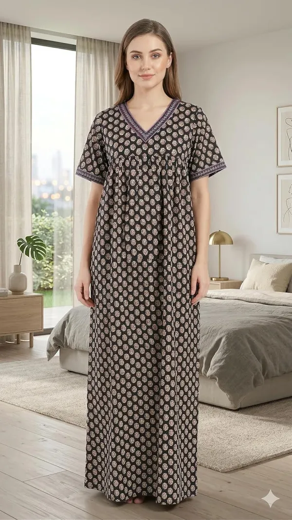 Evolove_Cotton_Nighty_Maxi_for_Women_with_Side_Pocket_|_Floral_Print_Round_Neck_Short_Sleeves_Full_Length_Night_Wear_Gown
