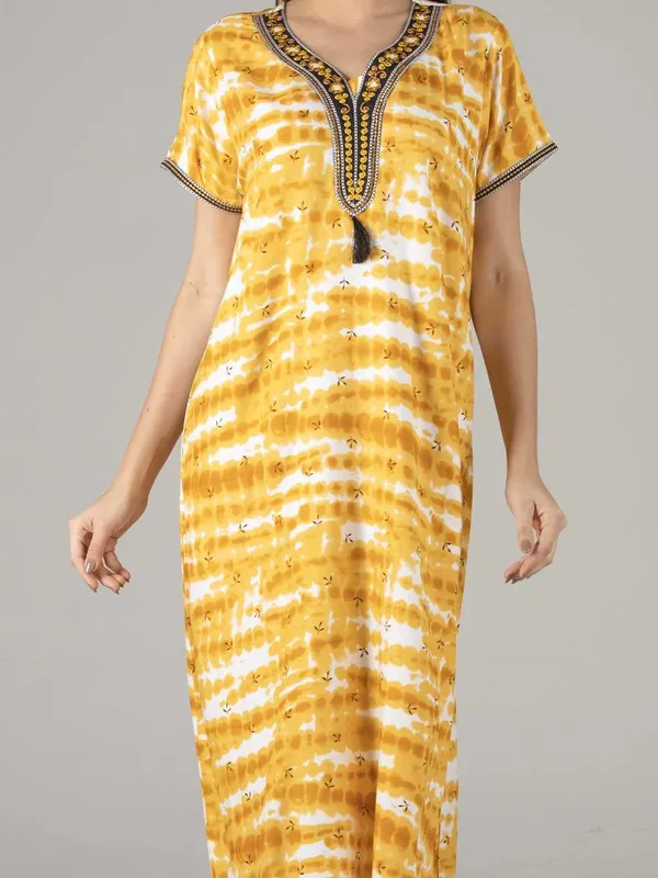 Evolove_Women's_Mustard_Rayon_Embroidered_Nighty_with_Tassel_|_Soft_Breathable_Full_Length_Cotton_Feel_Lounge_&_Sleepwear