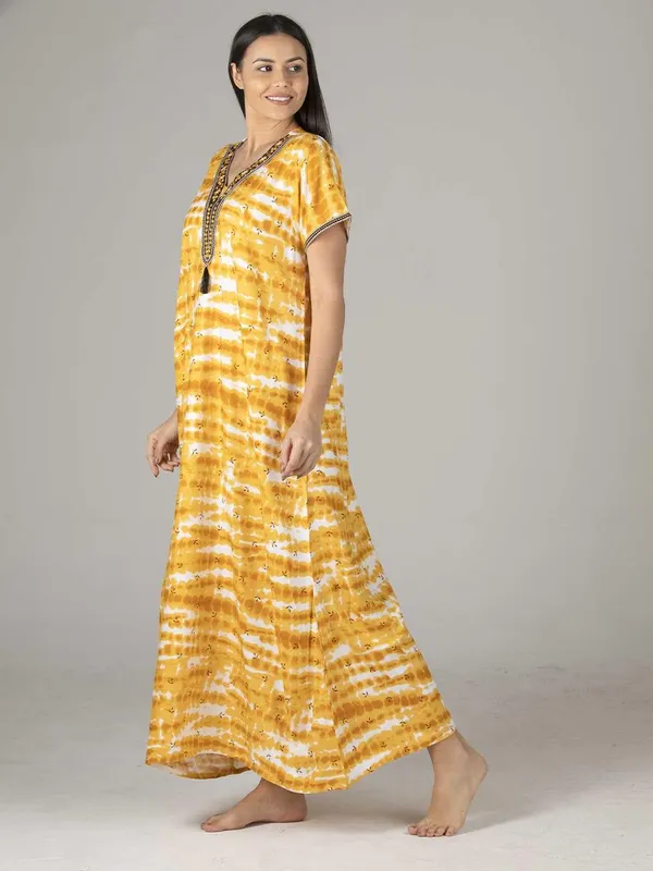 Evolove_Women's_Mustard_Rayon_Embroidered_Nighty_with_Tassel_|_Soft_Breathable_Full_Length_Cotton_Feel_Lounge_&_Sleepwear