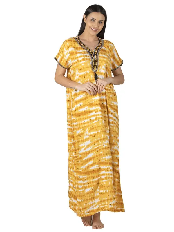 Evolove_Women's_Mustard_Rayon_Embroidered_Nighty_with_Tassel_|_Soft_Breathable_Full_Length_Cotton_Feel_Lounge_&_Sleepwear