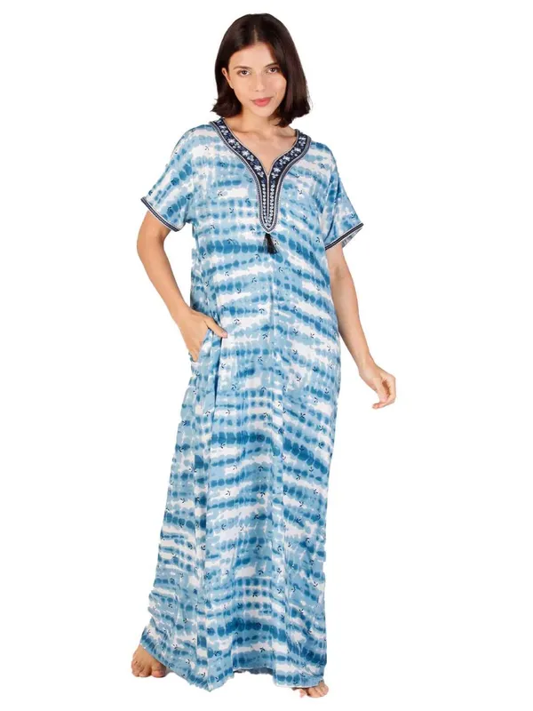 Evolove_Women's_Sea_Blue_Rayon_Embroidered_Nighty_with_Tassel_|_Soft_Breathable_Full_Length_Cotton_Feel_Lounge_&_Sleepwear_|_Embroidery_Nighty