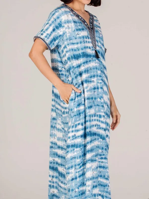 Evolove_Women's_Sea_Blue_Rayon_Embroidered_Nighty_with_Tassel_|_Soft_Breathable_Full_Length_Cotton_Feel_Lounge_&_Sleepwear_|_Embroidery_Nighty