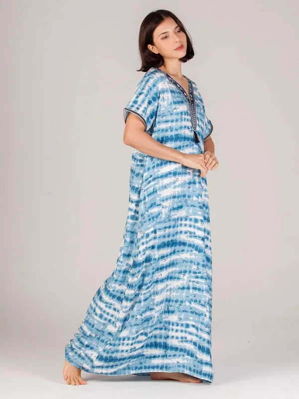 Evolove_Women's_Sea_Blue_Rayon_Embroidered_Nighty_with_Tassel_|_Soft_Breathable_Full_Length_Cotton_Feel_Lounge_&_Sleepwear_|_Embroidery_Nighty