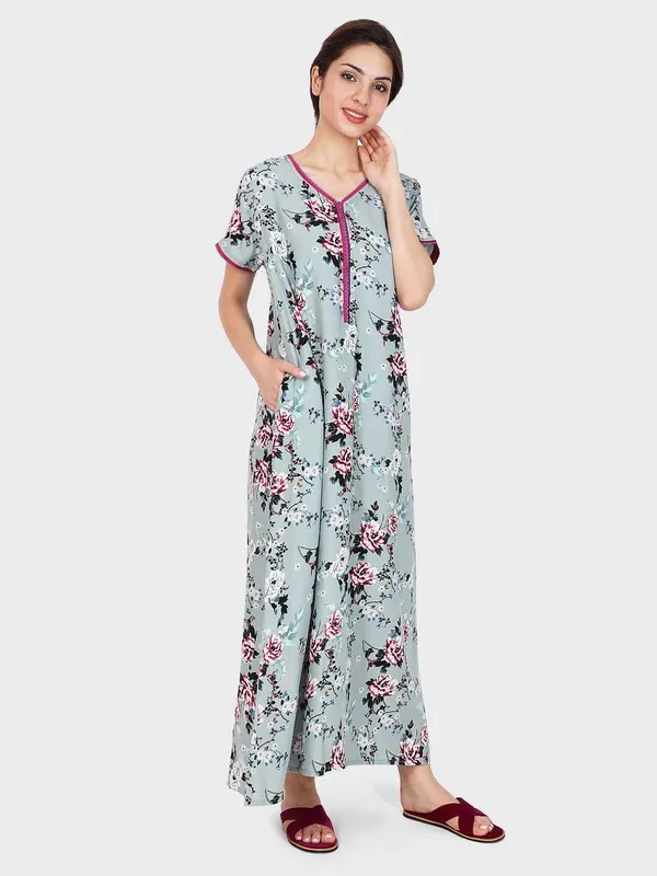 Evolove_Women's_Viscose_Liva_Long_Maxi_Night_Gown_Nighty_Dress_With_Pocket_&_Zipper,_Super_Soft_Comfortable_(Grey_Green,_Lngry3091Gn-Xxl)