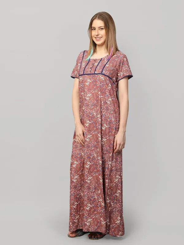 Brown_&_Blue_Viscose_Liva_Short_Sleeves_Long_Maxi_Night_Gown