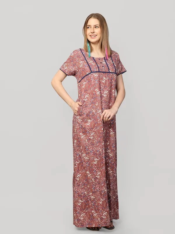 Brown_&_Blue_Viscose_Liva_Short_Sleeves_Long_Maxi_Night_Gown