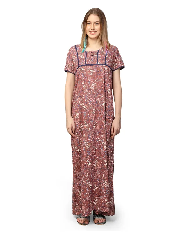 Brown_&_Blue_Viscose_Liva_Short_Sleeves_Long_Maxi_Night_Gown