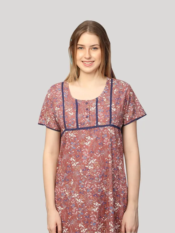 Brown_&_Blue_Viscose_Liva_Short_Sleeves_Long_Maxi_Night_Gown