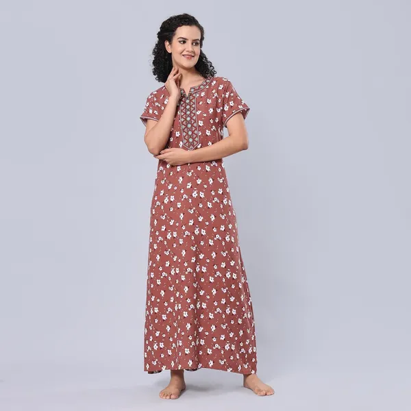Maroon_Viscose_Short_Sleeves_Long_Maxi_Night_Gown