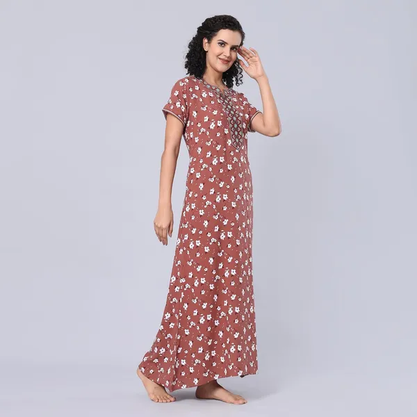 Maroon_Viscose_Short_Sleeves_Long_Maxi_Night_Gown