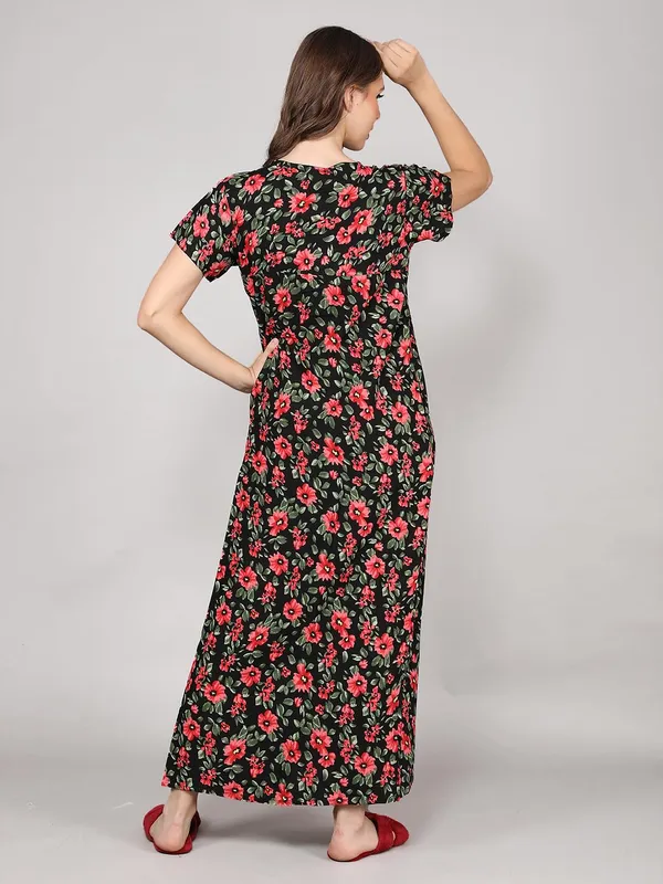 Black_Rayon_Maxi_Nighty_|_Printed_Full_Length_Night_Gown_Short_Sleeves