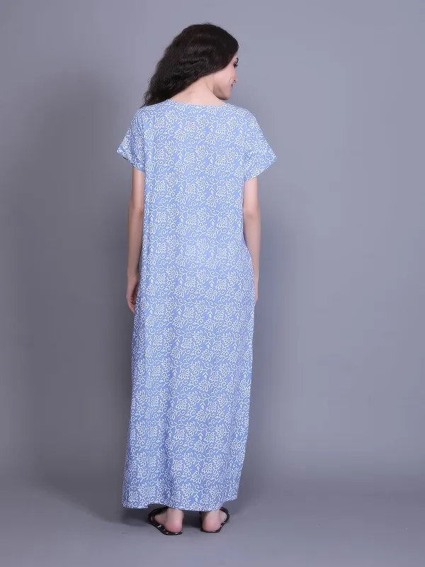 Evolove_Rayon_Nighty_Maxi_For_Women_With_Side_Pocket_|_V-Neck_Printed_Full_Length_Night_Wear_Gown_Short_Sleeves_Light_Blue_Medium