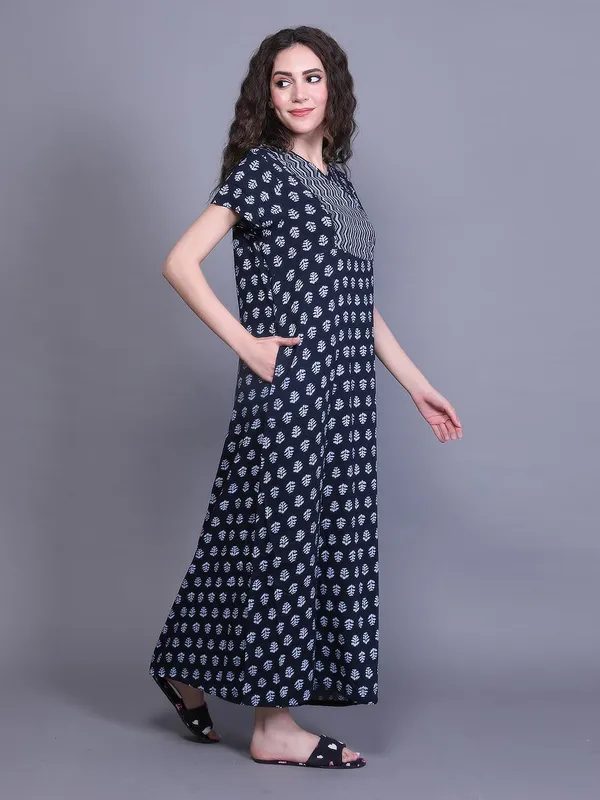 Evolove_Rayon_Nighty_Maxi_For_Women_With_Side_Pocket_|_V-Neck_Printed_Full_Length_Night_Wear_Gown_Short_Sleeves_Navy_Blue_Xxx-Large