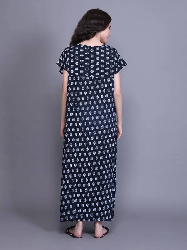 Evolove_Rayon_Nighty_Maxi_For_Women_With_Side_Pocket_|_V-Neck_Printed_Full_Length_Night_Wear_Gown_Short_Sleeves_Navy_Blue_Xxx-Large