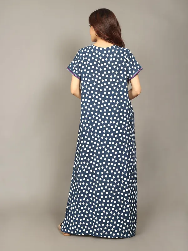 Evolove_Rayon_Embroidery_Nighty_Maxi_For_Women_With_Side_Pocket_|_Polka_Dot_Printed_Short_Sleeves_Full_Length_Soft_Night_Wear_Gown_Dark_Navy_X-Large