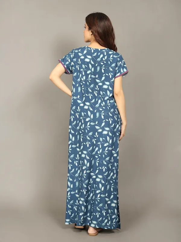 Evolove_Rayon_Embroidery_Nighty_Maxi_For_Women_With_Side_Pocket_|_Printed_Short_Sleeves_Full_Length_Soft_Night_Wear_Gown_Teal