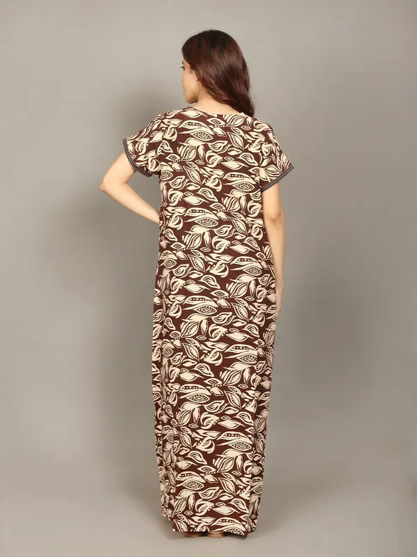 Evolove_Rayon_Embroidery_Nighty_Maxi_For_Women_With_Side_Pocket_|_Printed_Short_Sleeves_Full_Length_Soft_Night_Wear_Gown_Rust_X-Large