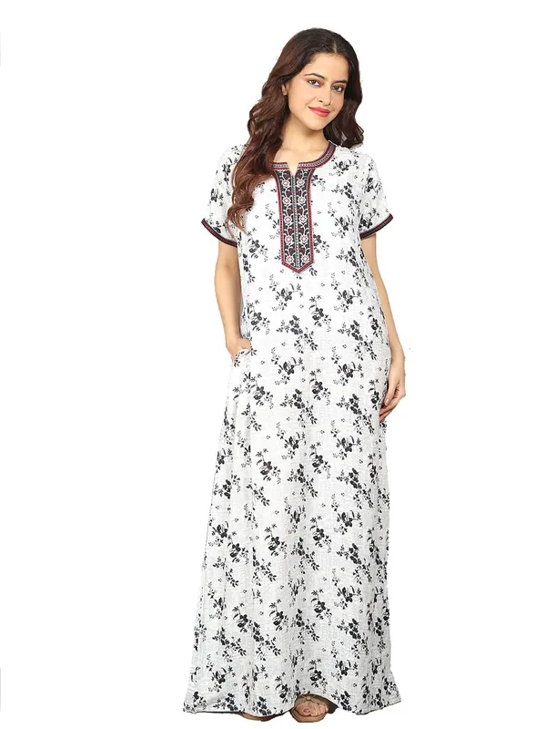 Evolove_Rayon_Embroidery_Nighty_Maxi_For_Women_With_Side_Pocket_|_Printed_Short_Sleeves_Full_Length_Soft_Night_Wear_Gown_White
