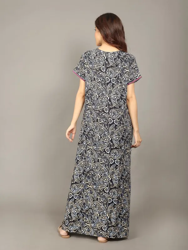 Evolove_Rayon_Embroidery_Nighty_Maxi_For_Women_With_Side_Pocket_|_Printed_Short_Sleeves_Full_Length_Soft_Night_Wear_Gown_Cosmic_Navy_X-Large