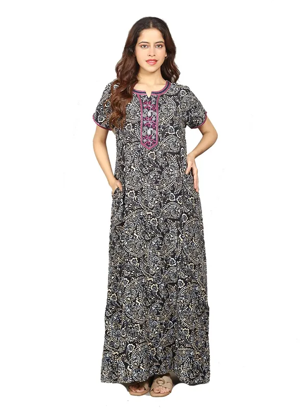 Evolove_Rayon_Embroidery_Nighty_Maxi_For_Women_With_Side_Pocket_|_Printed_Short_Sleeves_Full_Length_Soft_Night_Wear_Gown_Cosmic_Navy_X-Large