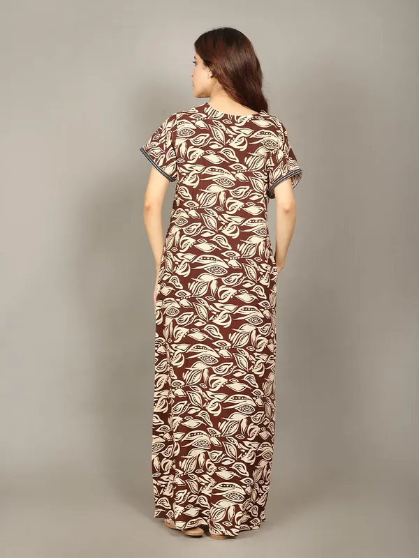 Evolove_Rayon_Embroidery_Nighty_Maxi_For_Women_With_Side_Pocket_|_Printed_Short_Sleeves_Full_Length_Soft_Night_Wear_Gown_Maroon_X-Large
