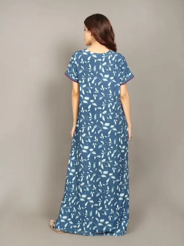 Evolove_Rayon_Embroidery__Nighty_Maxi_For_Women_With_Side_Pocket_|_Printed_Short_Sleeves_Full_Length_Soft_Night_Wear_Gown_Blue
