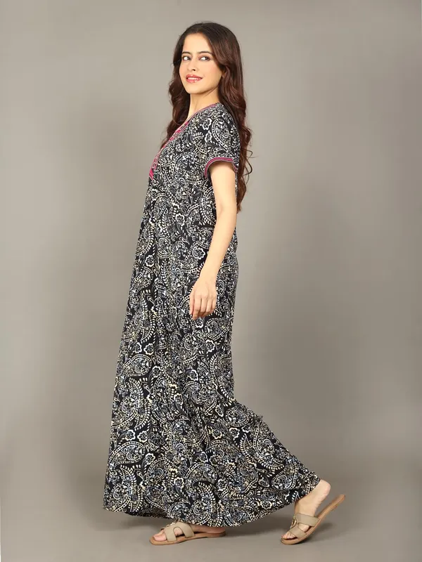 Evolove_Rayon_Embroidery_Nighty_Maxi_For_Women_With_Side_Pocket_|_Printed_Short_Sleeves_Full_Length_Soft_Night_Wear_Gown_New_Navy_X-Large