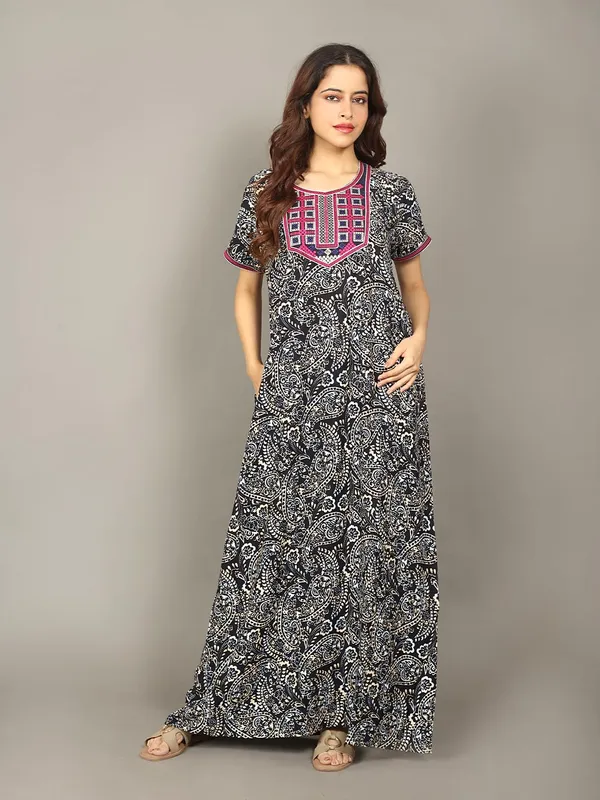Evolove_Rayon_Embroidery_Nighty_Maxi_For_Women_With_Side_Pocket_|_Printed_Short_Sleeves_Full_Length_Soft_Night_Wear_Gown_New_Navy_X-Large