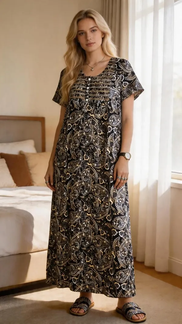 Evolove_Women's_Smoking_Rayon_Nighty_|_Printed_Full_Length_Maxi_Night_Gown_|_Soft_&_Breathable_Lounge_Wear_|_Short_Sleeve_Round_Neck_Nightdress_|_Comfortable_Sleepwear_for_Daily_Use