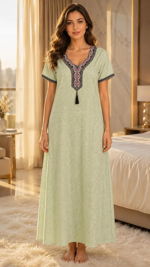 Evolove_Women's_Rayon_Embroidery_Nighty_|_Printed_Full_Length_Maxi_Night_Gown_|_Soft_&_Breathable_Lounge_Wear_|_Short_Sleeve_Round_Neck_Nightdress_|_Comfortable_Sleepwear_for_Daily_Use