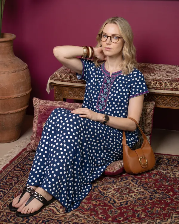 Evolove_Rayon_Embroidery_Nighty_Maxi_For_Women_With_Side_Pocket_|_Polka_Dot_Printed_Short_Sleeves_Full_Length_Soft_Night_Wear_Gown_Dark_Navy_X-Large