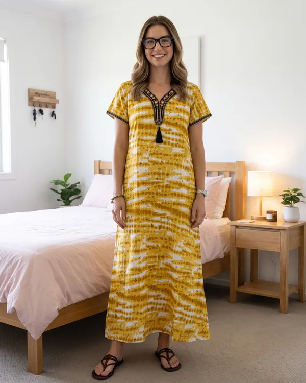 Evolove_Women's_Mustard_Rayon_Embroidered_Nighty_with_Tassel_|_Soft_Breathable_Full_Length_Cotton_Feel_Lounge_&_Sleepwear