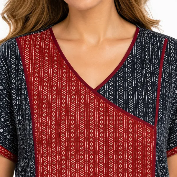 Evolove_Cotton_Maxi_Nighty_For_Women_With_Side_Pocket_|_Contrast_Yoke_Patch_Print_|_V-Neck_Printed_Short_Sleeves_Full_Length_Night_Wear_Gown_Dark_Navy__(Angrakha_Style)