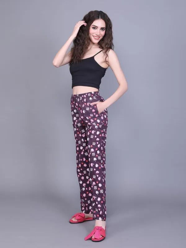 Evolove_Night_Pyjama_For_Women_With_Side_Pockets_And_Adjustable_Waistband_|_Soft_Cotton_Fabric_All_Over_Printed_Loungewear_Wine_Medium