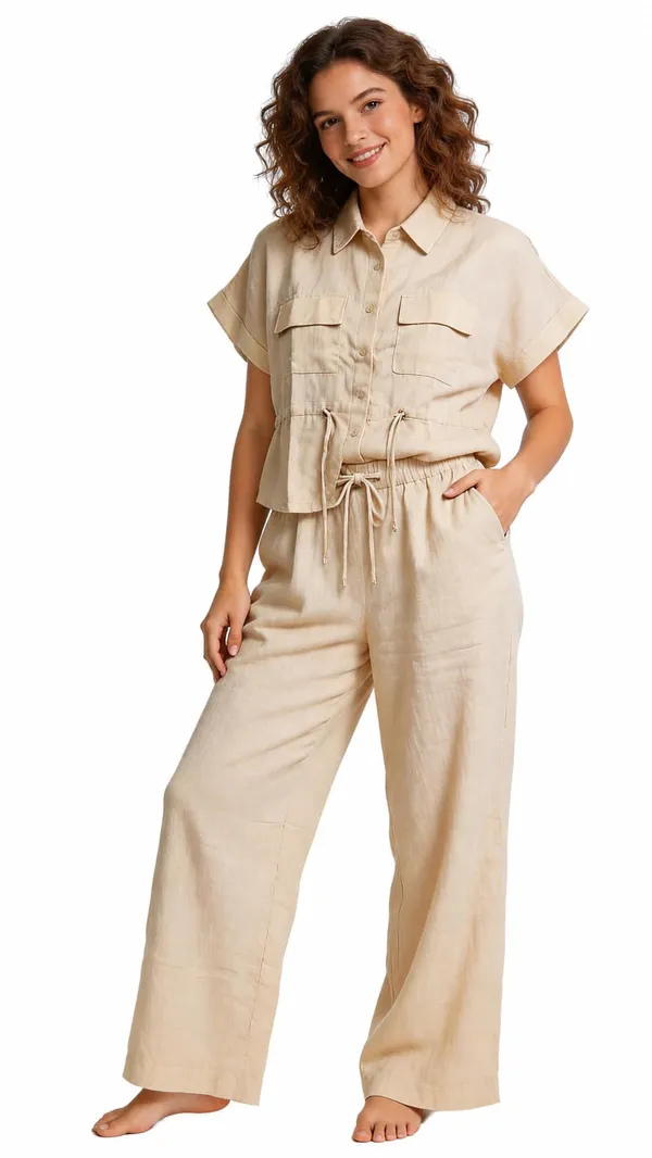 Evolove_Womens_Pure_Cotton_Co-Ord_Set_|_Collared_Short_Sleeve_Shirt_&_Elastic_Waist_Pajama_Set_|_Breathable_Lounge_Night_Suit