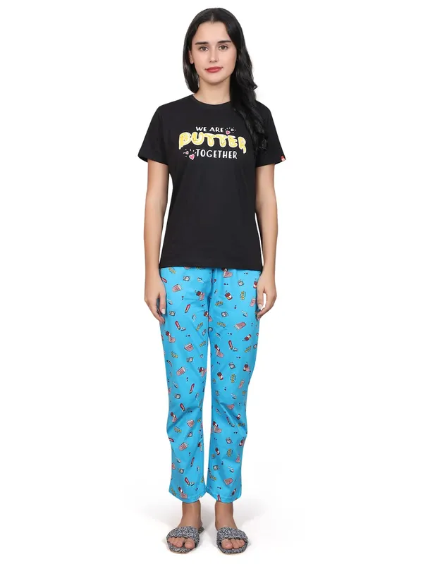 Blue_Cotton_Rayon_Round_Neck_Short_Sleeves_Night_Suit_Set_|_Top_&_Pyjama_Set
