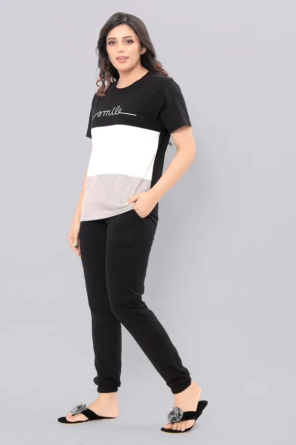 Charcoal_Black_Round_Neck_Short_Sleeves_Night_Suit_Set_|_Top_&_Pyjama_Set