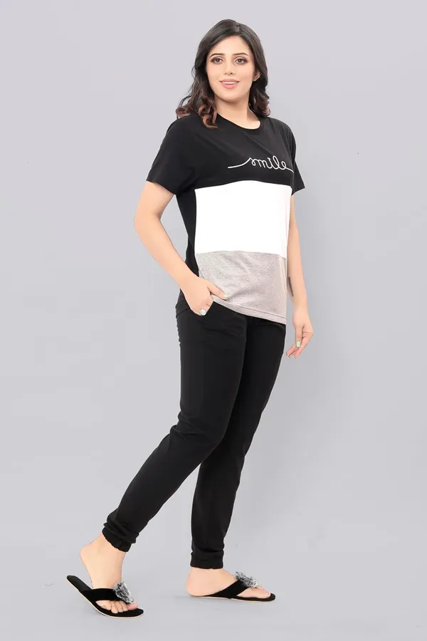 Charcoal_Black_Round_Neck_Short_Sleeves_Night_Suit_Set_|_Top_&_Pyjama_Set