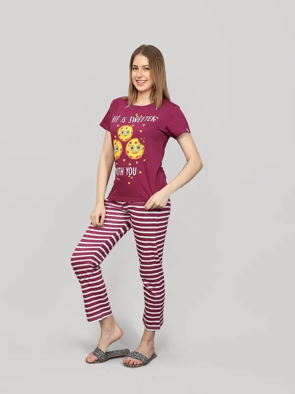 Wine_Rayon_Night_Suit_Set_|_Top_&_Pyjama_Set